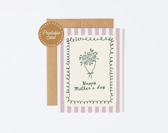 Mother’s Day Card Printable | Floral Vintage Greeting Card | Happy Mother’s Day Card | Minimalist Mom Card | Printable Card