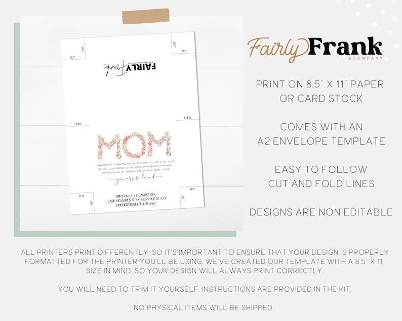 May include: Printable card template for Mother's Day. The card features a floral design spelling out "MOM" in pink and white flowers. The text on the card reads "I am so grateful for everything you are. A big thank you for your endless love, your unwavering support, and for always being there for me. The memories we have together are some of my favorite. You are so kind."