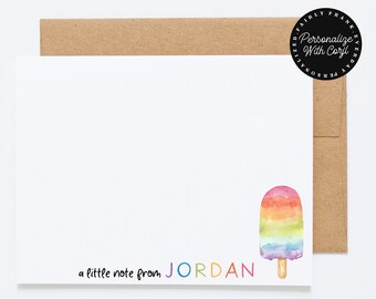 Editable Kids Stationery: Personalized Notecard with Popsicle (Digital Download)
