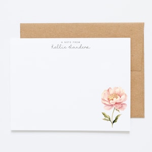 Papeterie pivoine personnalisée et jeu de cartes de correspondance personnalisées - 12 cartes de correspondance plates avec enveloppes