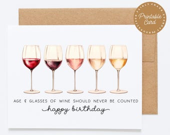 Funny Wine Birthday Card: Age Quote (Printable PDF)