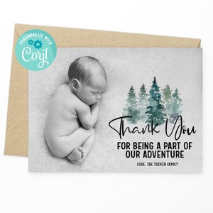 Woodland Baby Shower Merci Photo Card - Carte de remerciement de douche de bébé, carte d'annonce de bébé, aventure Baby Shower Merci