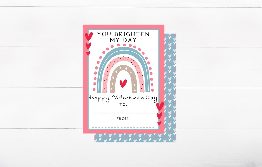 PRINTABLE Rainbow Valentine's Day Card for Classmates - You Brighten My ...