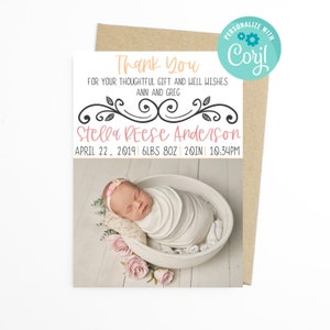 EDITABLE Baby Shower Photo Card Template - Instant Download - Baby Shower Thank You Photo Card