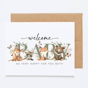 New Baby Card - Woodland Welcome Baby Card, Congratulations to the New Parents - Welcome Baby. So Happy For The Both Of You