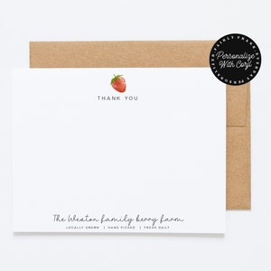 Carte de correspondance personnalisée MODIFIABLE aux fraises - Parfaite pour envoyer des messages uniques et sincères, c'est une carte de remerciement attentionnée