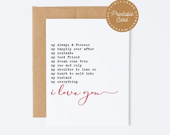 IMPRIMABLE Mon mari pour toujours et pour toujours - carte romantique je t'aime pour mari, carte d'anniversaire pour mari