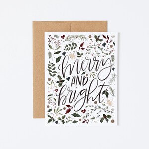 Joyeux Noël lumineux carte de voeux vierge - carte de Noël aquarelle, carte de joyeux Noël, carte de Noël feuillage de vacances