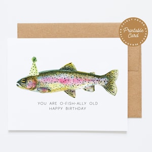 Humorvolles Wortspiel Geburtstagskarte - Angeln Thema - O-Fish-Ally Alt - Einzigartige Fisch Karte für Papas Geburtstag