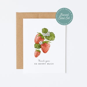 Cartes de remerciement aux fraises - jeu de cartes de correspondance et enveloppes pliées - Merci tellement baies, jeu de cartes de remerciement, mots de remerciement calembour gastronomique