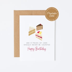 PRINTABLE Age & Pieces Of Cake Should Never Be Counted - Funny Birthday Card