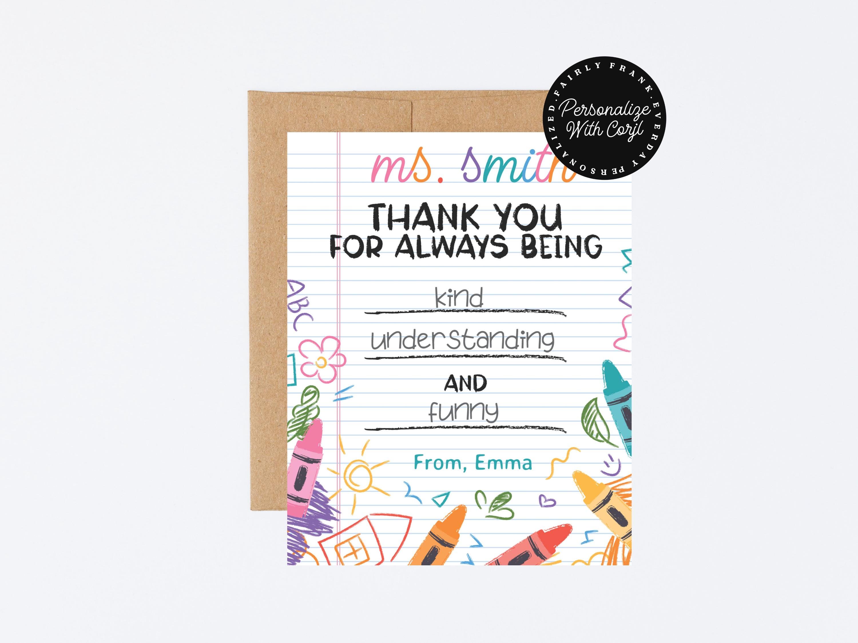 Editable Teacher Appreciation Card: Personalized Fill-in Template ...