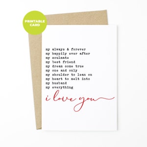 DRUCKBARE romantische Jubiläumskarte Ehemann - romantische Karte, sentimentale Karte, ich liebe dich Karte, Hochzeitstag, Valentinstagskarte