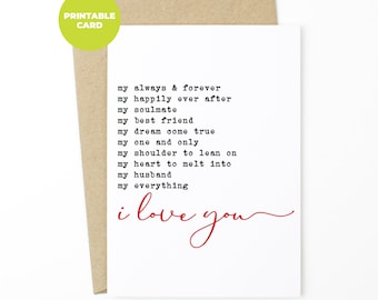 PRINTABLE Romantic Anniversary Card Husband - Romantic Card, Sentimental Card, I Love You Card, Wedding Anniversary, Valentine’s Day Card