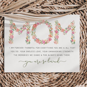 Heartfelt Mother's Day Gift with meaningful Quote : Mom I Am Forever Thankful For Everything You Are & All That You Do Your Endless Love, Your Unwavering Strength, The Memories We Share & For Always Being There. You Are So Loved.