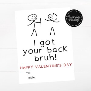 Tarjetas EDITABLES de San Valentín Bruh - San Valentín divertido para niños para tu preadolescente - ¡Te cubro la espalda, Bruh!