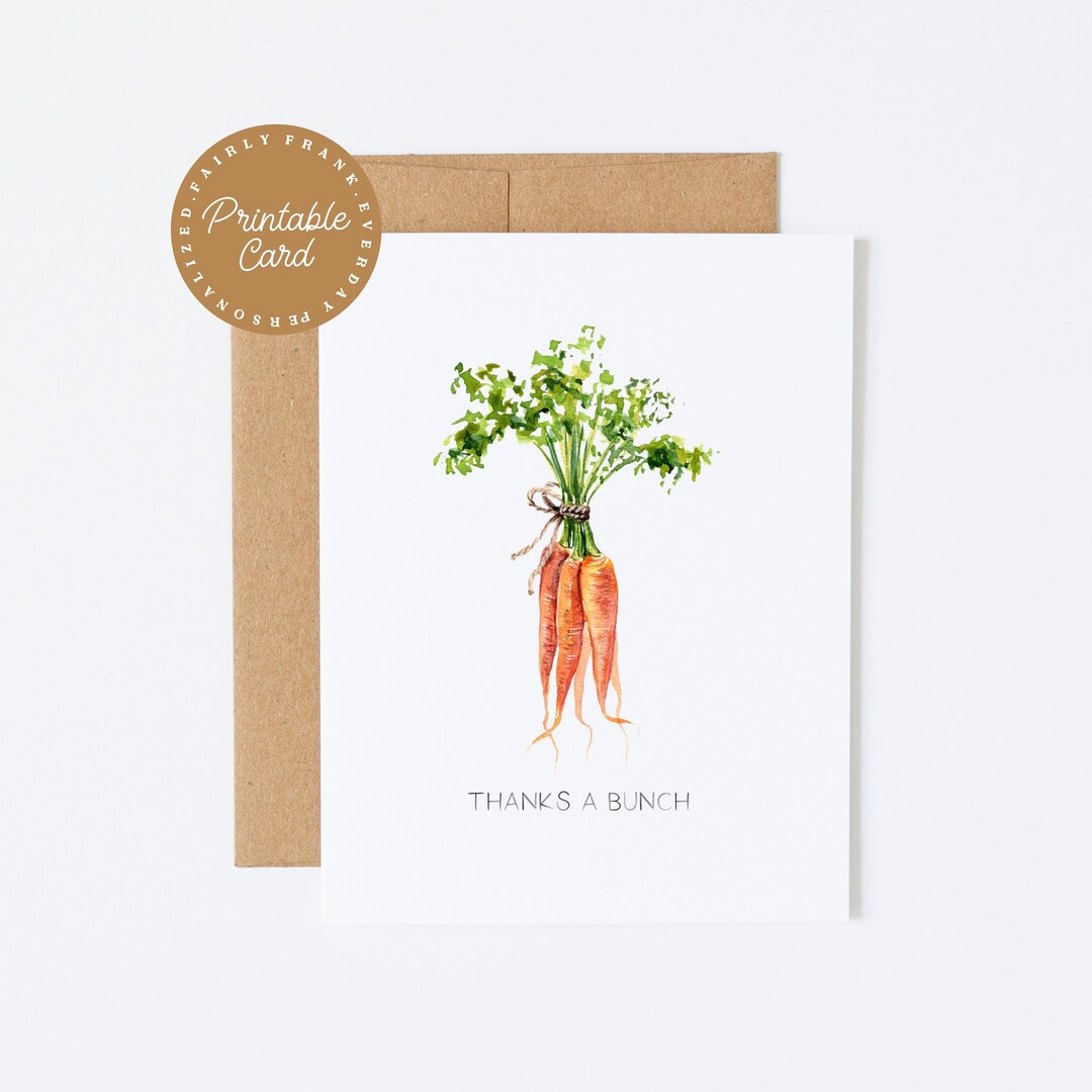 Thanks A Bunch Carrot Card: Punny Thank You Note (digital Download) - Etsy
