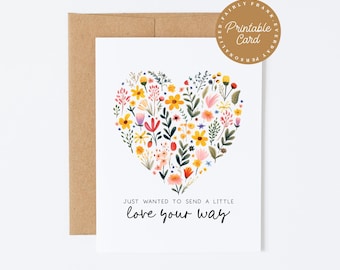 Tarjeta "Pensando en ti" con un corazón floral (Descarga digital)