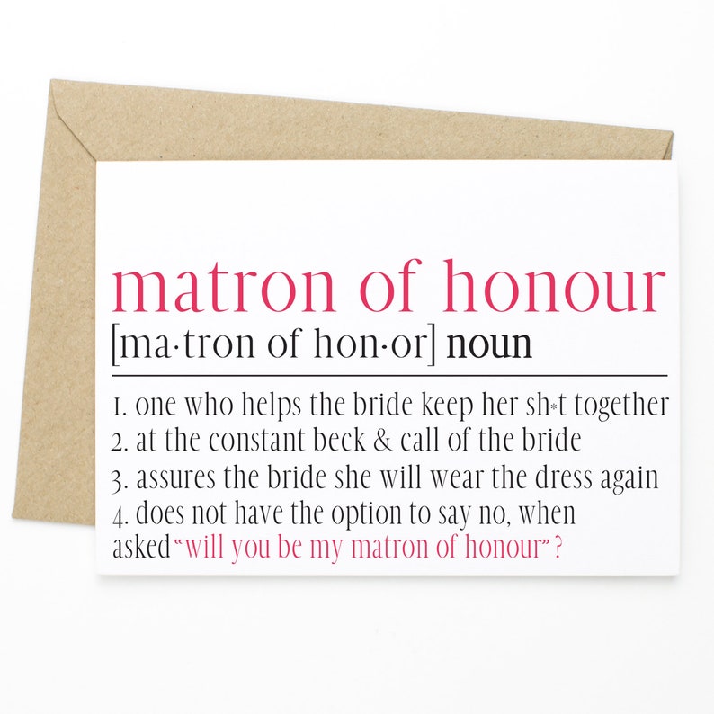 Matron of Honor Definition PRINTABLE Funny Matron of Honor Proposal Card