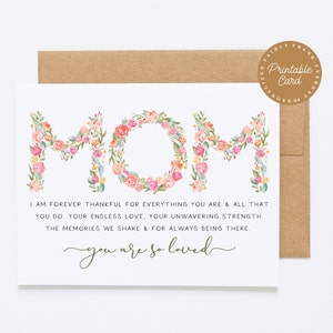 PRINTABLE Mom, I Am Forever Thankful For Everything You Are & All That You Do - Sentimental Card Mom, Mother's Day Card, Birthday Card Mom