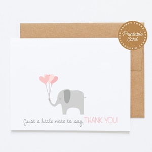 Elephant Baby Thank You Card | Just A Little Note of Thanks | Baby Shower Thank You | Printable Card