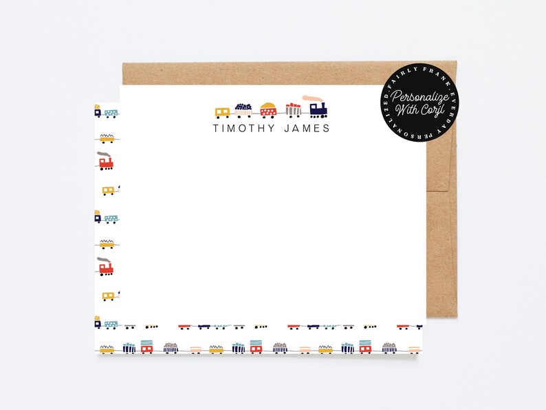 Sticky Notes Train Template Editable Train Notecard Template | Kids Thank You Cards | Corjl ...