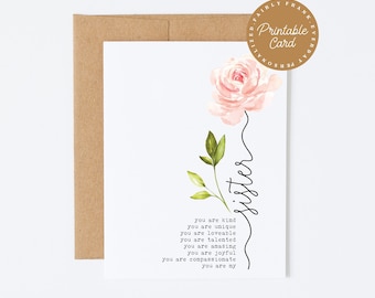 Floral Sister Birthday Card: Sentimental Greeting (Digital Download)