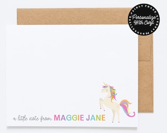 EDITABLE Unicorn Stationery - Personalized Stationery, Editable Notecards, Kids Stationery, Kids Notecards, Kids Thank You Note