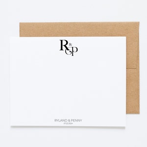 Custom Couple Stationery Set - Personalized Monogram Wedding Stationery - 12 Flat Notecards with Envelopes
