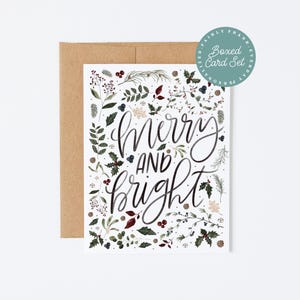 Noël Cartes de voeux de Noël - Joyeux et lumineux - Lot de 10 cartes de voeux et enveloppes - Carte de vœux, carte de Noël florale