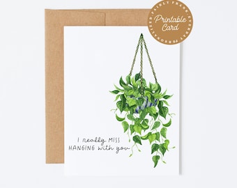 Tarjeta "Te extraño planta": Juego de palabras botánico - Planta colgante (Descarga digital)