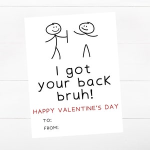 IMPRIMABLE J’ai ton dos Bruh! Cartes de Saint-Valentin - Funny Kids Valentines - Carte de Saint-Valentin pour camarades de classe et amis