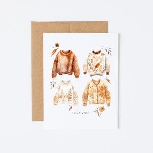 Carte de vœux aquarelle pull d’automne - Cozy Vibes - Carte de note faite à la main inspirée de l’automne