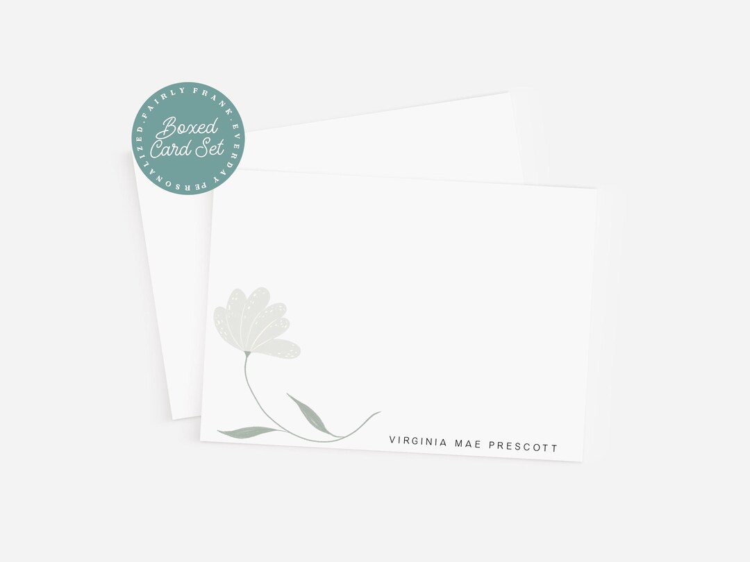 Personalized Floral Stationery Set – Custom Name Flat Note Cards ...