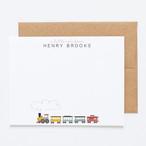 Cartes de correspondance personnalisées modernes et ludiques pour les trains - Papeterie personnalisée pour enfants - 12 cartes de correspondance plates avec enveloppes