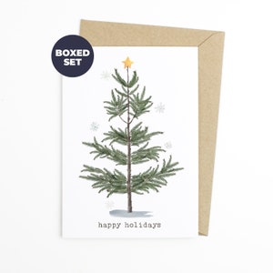 Cartes de vœux en boîte de Noël - Ensemble de 10 cartes de vœux et enveloppes - Joyeuses Fêtes - Carte de Noël à l’aquarelle