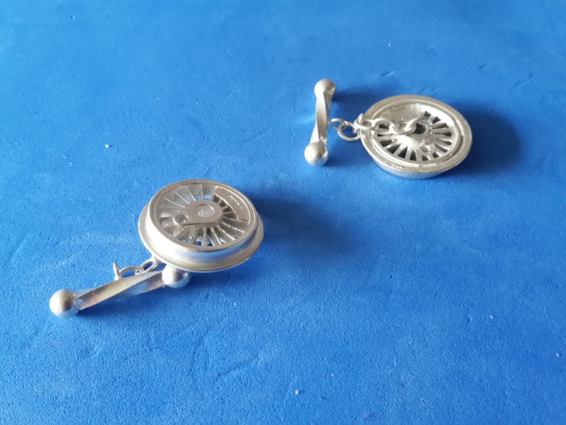 Steam Locomotive Wheel Cufflink in Hallmarked Sterling Silver