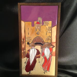 Vintage ceramic tile art Israel women by Touch Wood Ltd hand painted 7