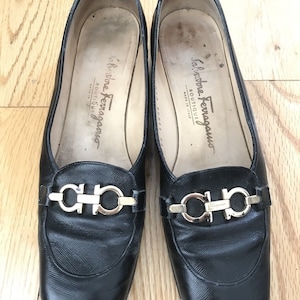 Salvatore Ferragamo Womens 7.5 Black Leather Gold metal Driving Loafers Drivers image 1