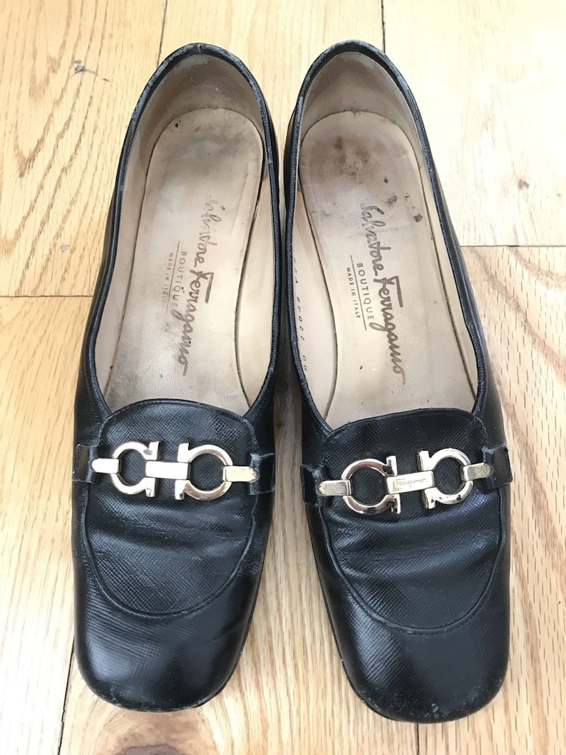 Salvatore Ferragamo Womens 7.5 Black Leather Gold metal Driving Loafers Drivers image 1