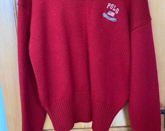 Vtg vintage Ralph Lauren polo red American flag sweater wool made in Hong Kong unisex large