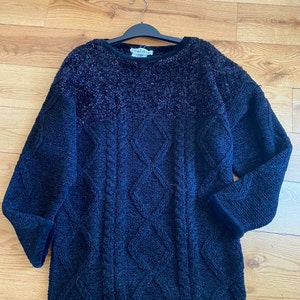 Vintage Guy Laroche Paris Long Wool Blend Black Tunic Sweater M Glittery Italy