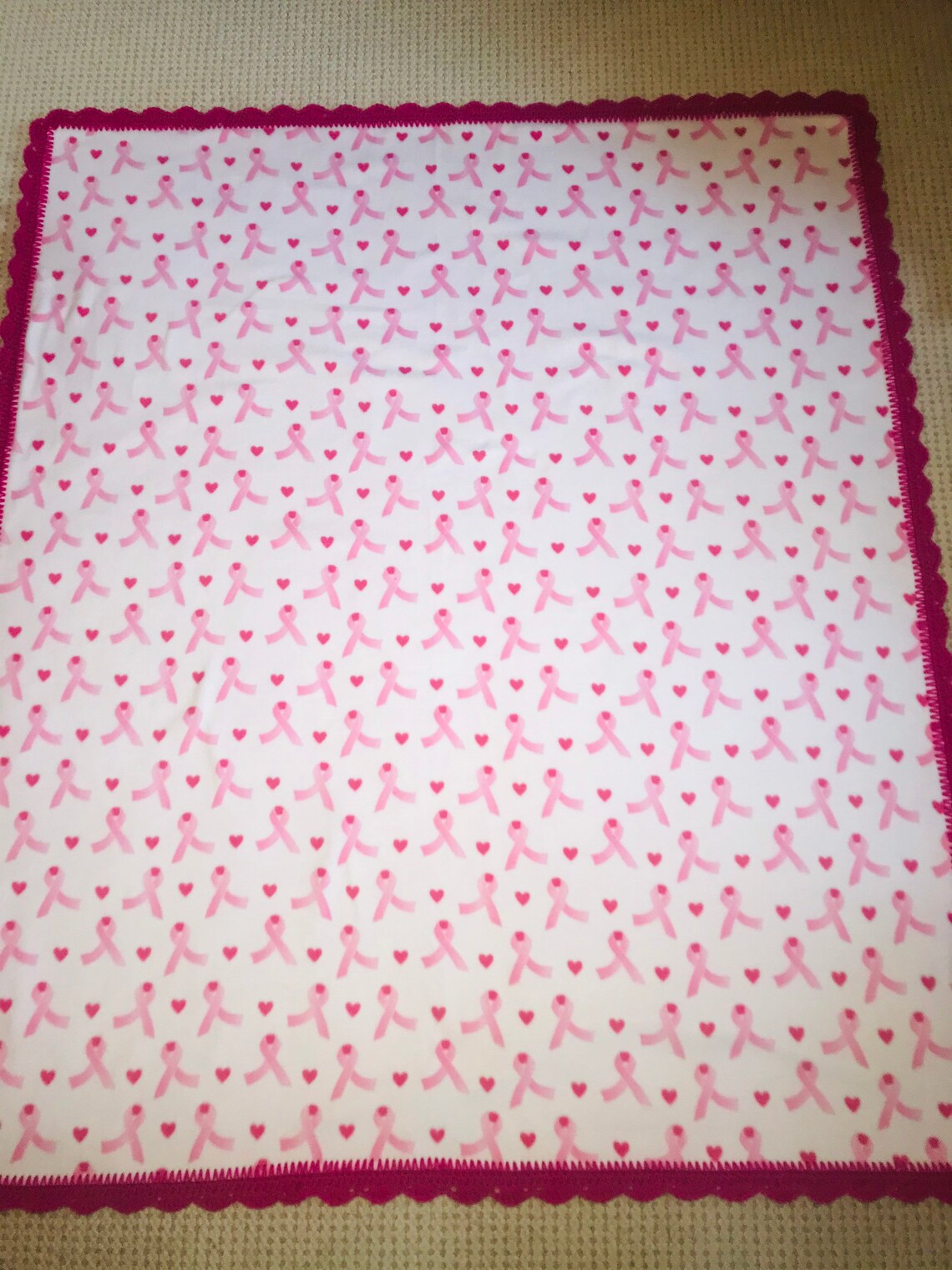 Breast Cancer Awareness Double NoSew Fleece Blanket w/Crochet Etsy