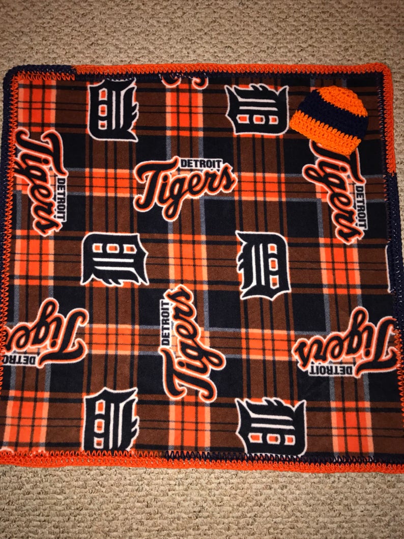 Detroit Tigers Fleece Baby Blanket Crochet Baby Hat Etsy