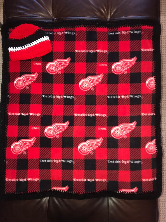 Detroit Red Wings Baby Blanket Crochet Hat Gift Set Detroit Red Wings Baby Blanket