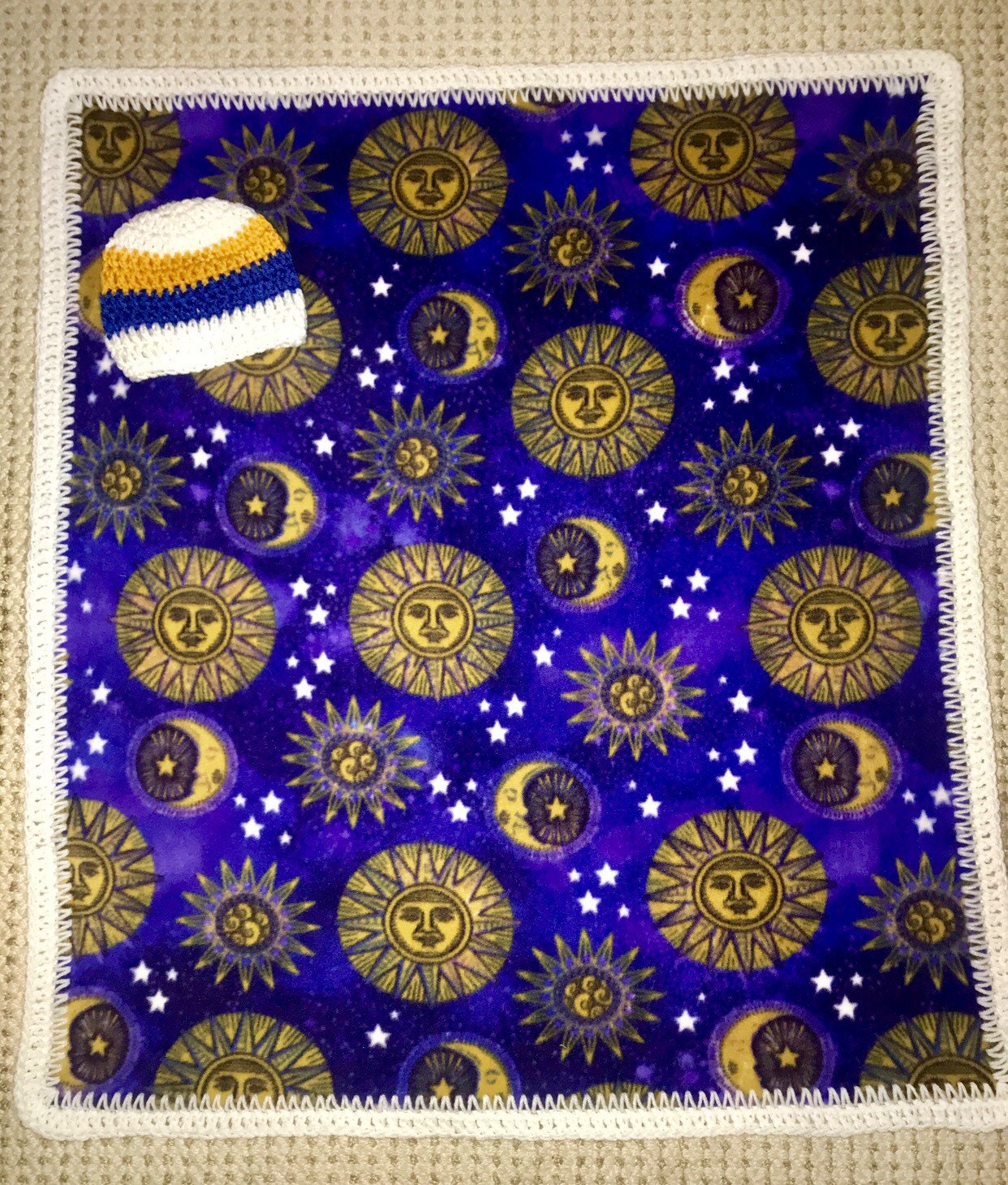 Celestial Sun and Moon No Sew Baby Blanket with Crochet Border Etsy