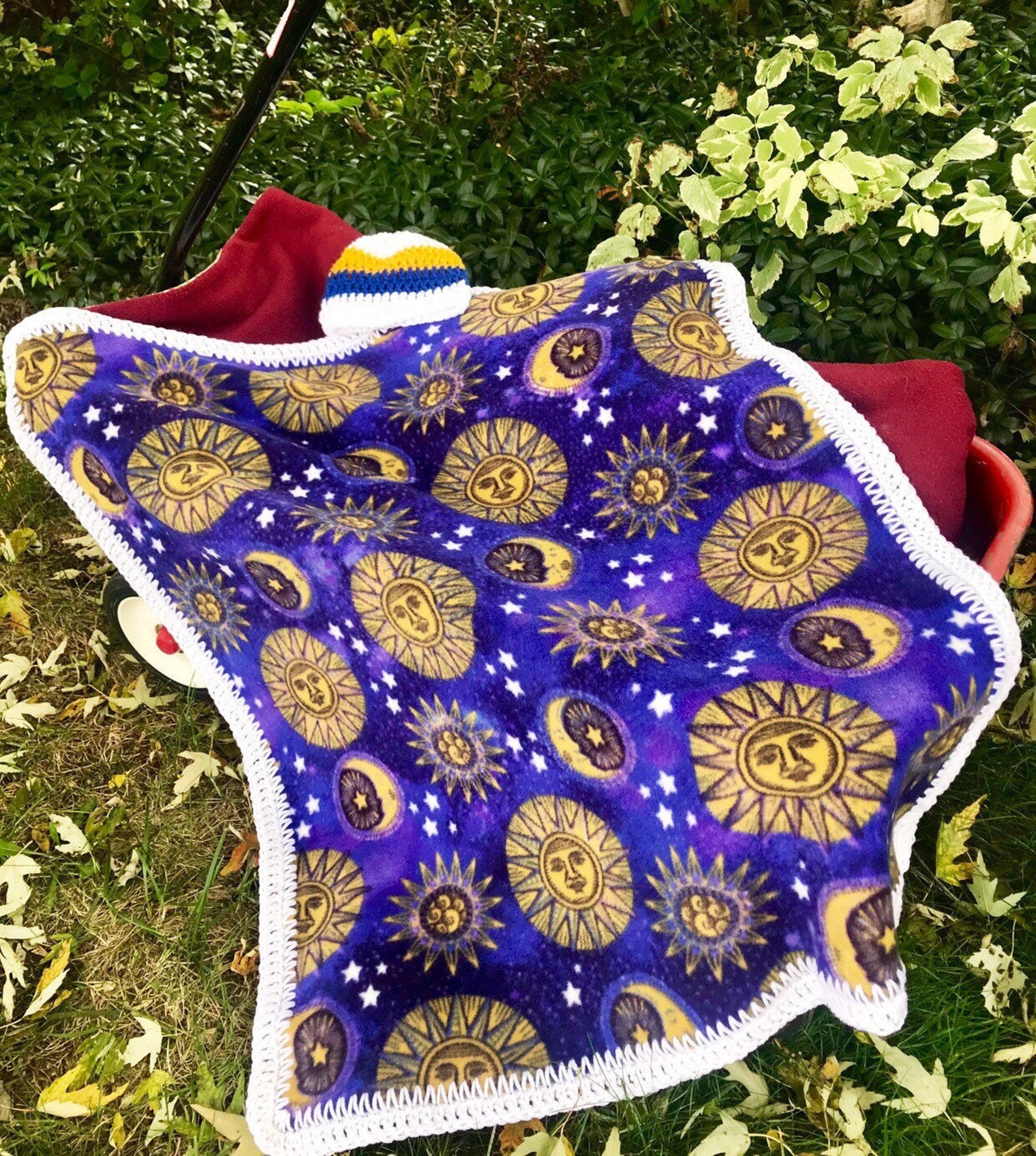 Celestial Sun and Moon No Sew Baby Blanket With Crochet Border Etsy