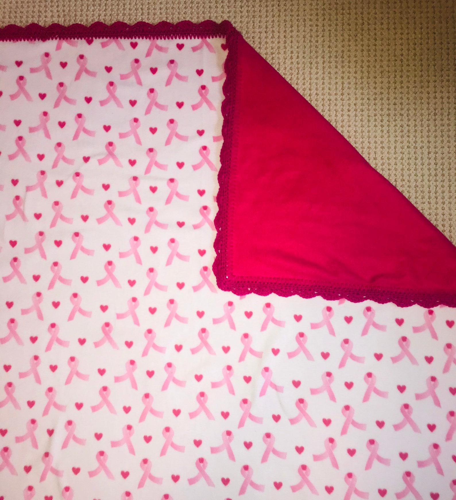 Breast Cancer Awareness Double NoSew Fleece Blanket w/Crochet Etsy
