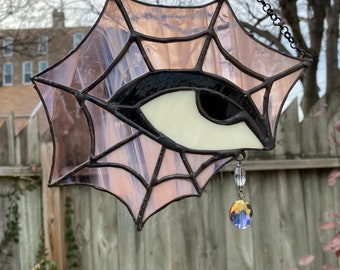 Spider Baby Crying Eye Stained Glass Spider Web Suncatcher