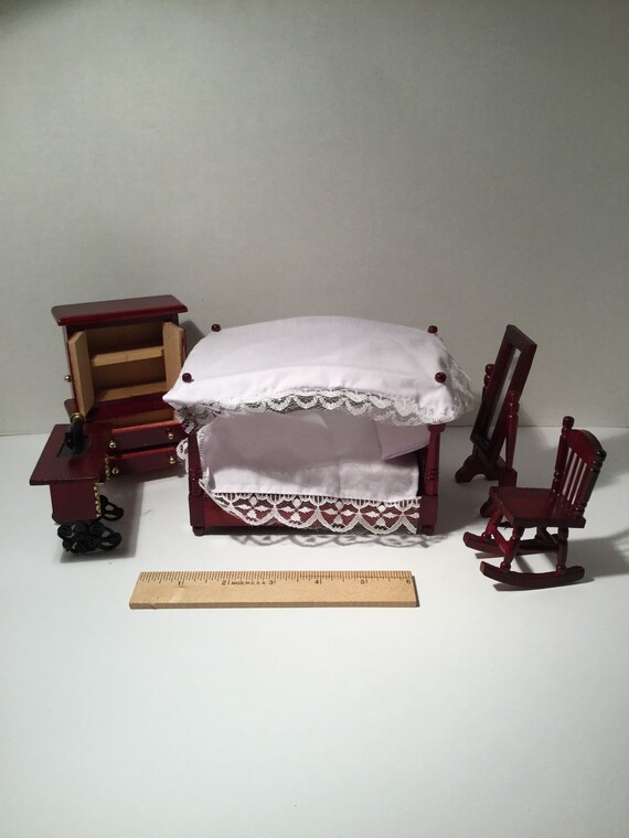 Dollhouse Furniture Vintage Sears Wooden Bedroom Set With Box 197